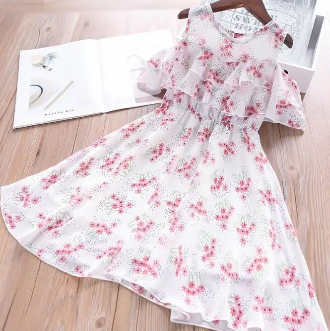 Платья с цветочным принтом для девочек детское шифоновое платье принцессы