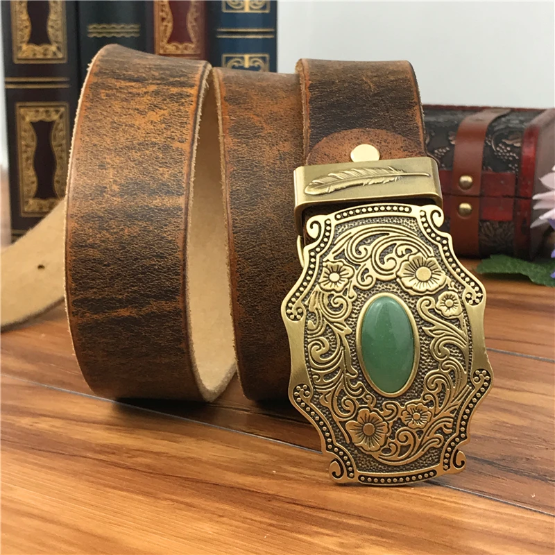 Роскошный винтажный латунный ремень с пряжкой мужской Ceinture Homme желтый кожаный
