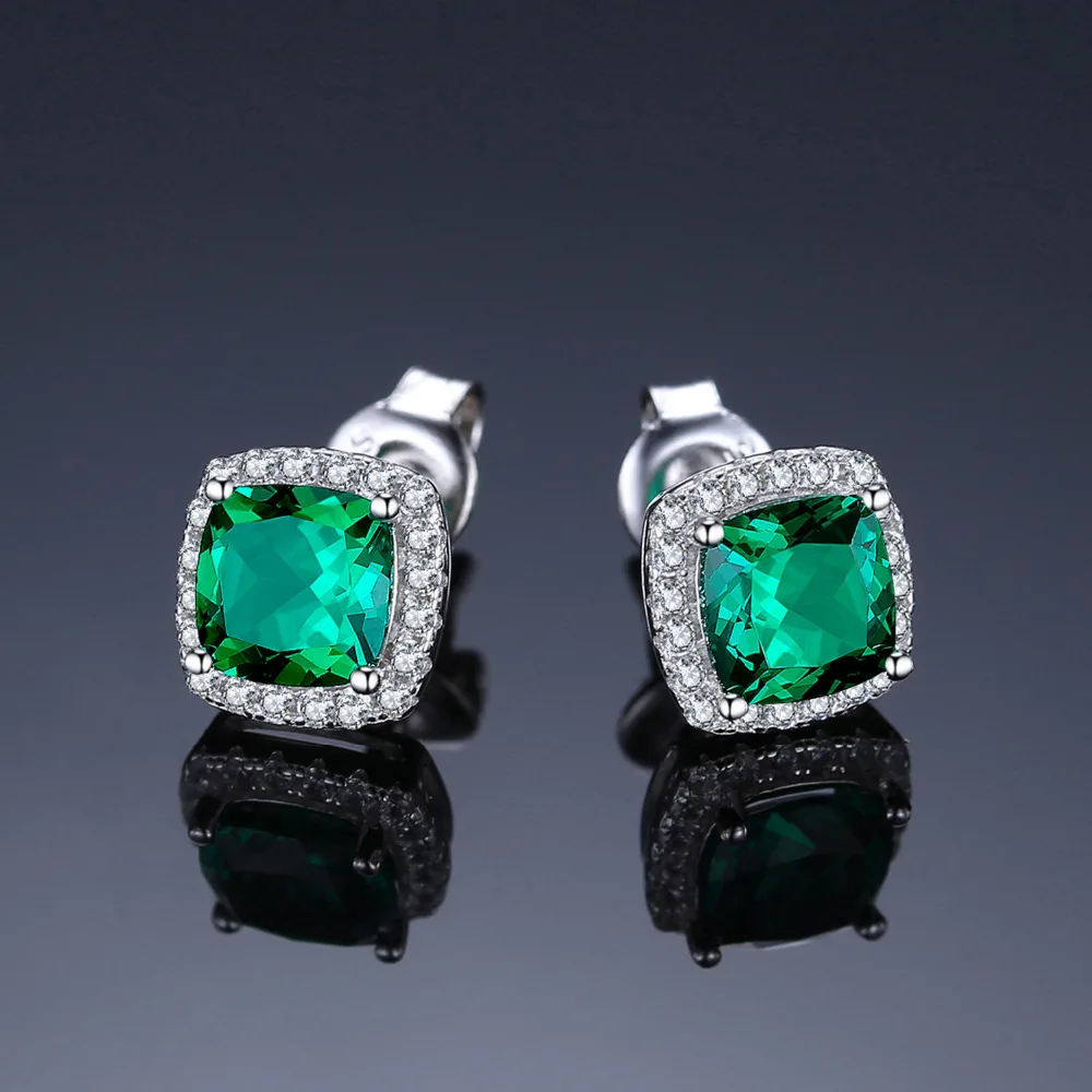 Jewelrypalace Подушки 2.1ct создания Изумрудный Halo Серьги-гвоздики Твердые стерлингового