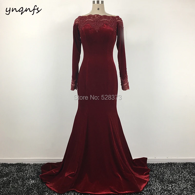 YNQNFS MD156 настоящая церемония юбилей вечернее платье Русалка с длинным рукавом