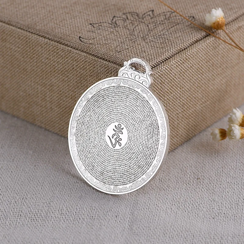 CMAJOR 990 твердая Серебряная буддийская Сутра Писания гравировка круглый кулон