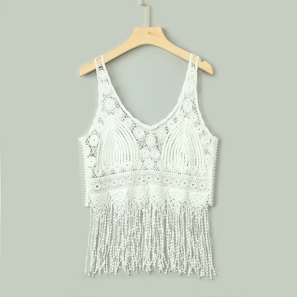 Женский кружевной топ с бахромой белый кисточками в стиле деко минималистичный