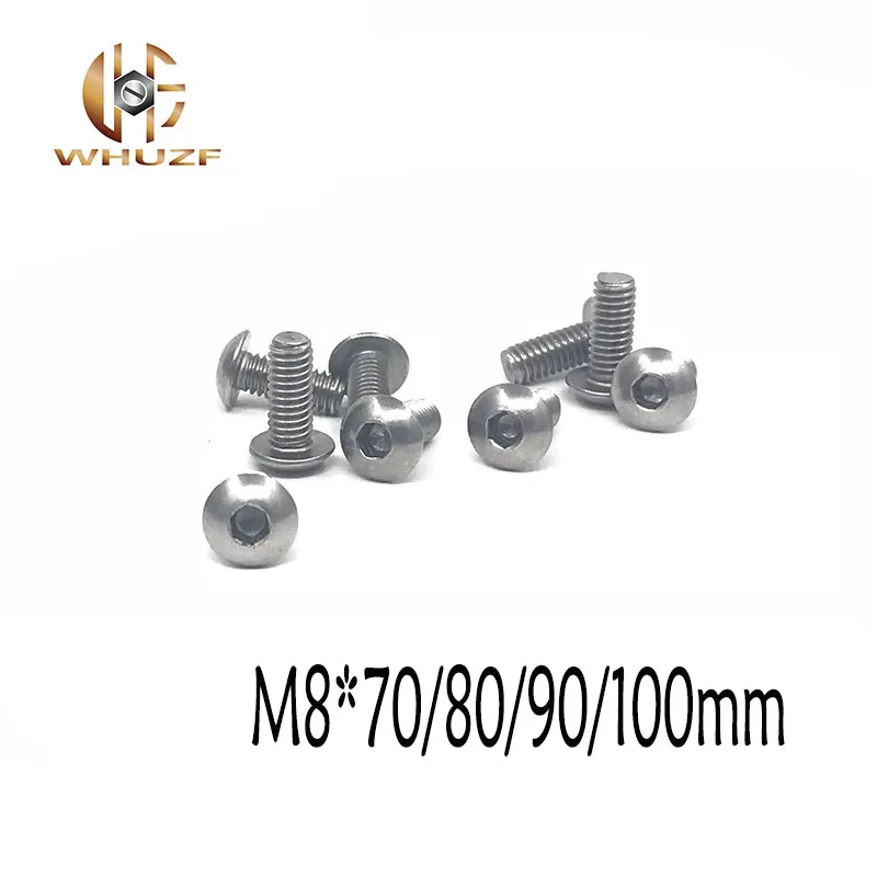 

10pcs M8*70/80/90/100mm Hexagon socket button head screws 304 stainless steel round head cap screw Mushroom Head Hex Screws