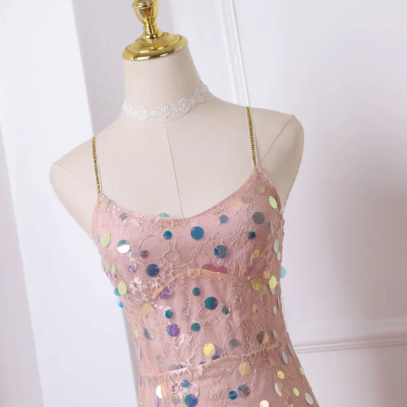 Новинка 2019 года летнее кружевное платье в Корейском стиле ретро с блестками и