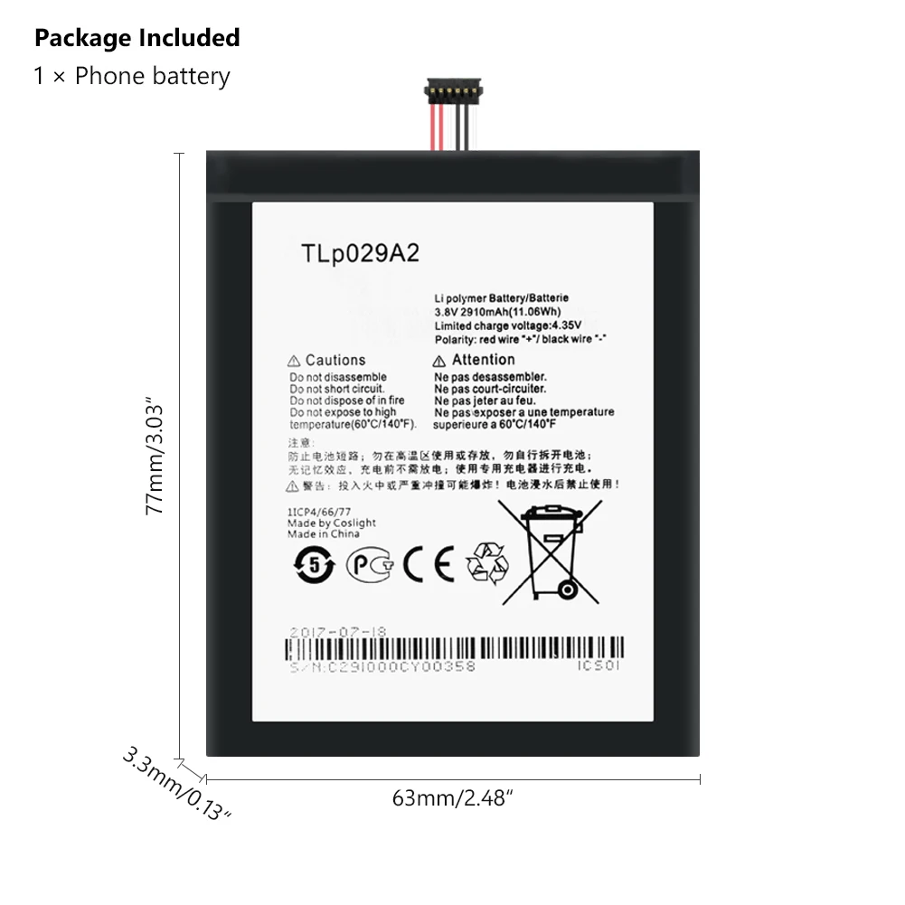 Литий полимерный аккумулятор TLp029A2 2910 мАч для Alcatel One Touch Idol 3 5 дюйма I806 6045Y 6045K 6045F / Pop