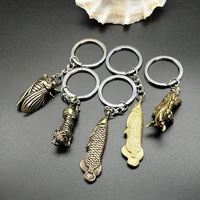real copper 3d animal key chain high quality simulation arowana cicada tiger bull brass car key ring party new gift keychain