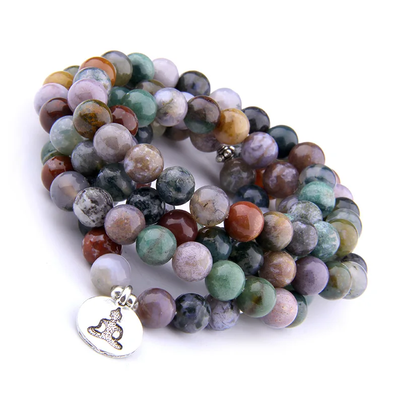 Мужские и женские браслеты из натурального камня 108 Mala India Agates Beads для йоги женщин