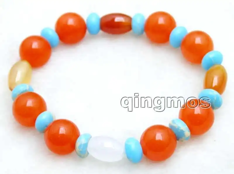 

12mm Red beads and 5*8mm Rondelle imperial Stone beads & Olivary beads 7.5'' Bracelet-bra313