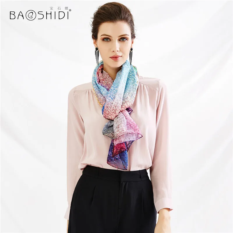 100% чистый шелк шифон длинный шарф BAOSHIDI роскошный бренд солнцезащитные пляжные
