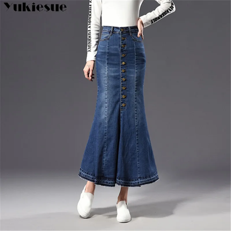 

harajuku Vintage bodycon women long skirt with high waist Women's skirt trumpet mermaid denim jeans skirts womens jupe femme