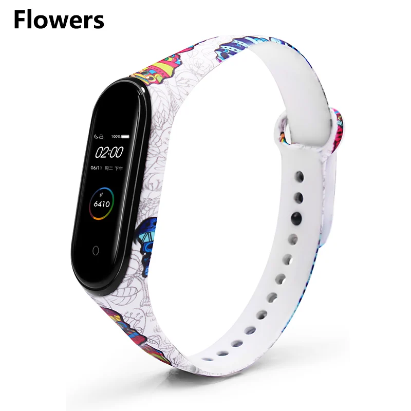 Flowers BOORUI mi band 4 ремешок силиконовый miband 4 универсальные аксессуары спортивный ремешок на запястье Замена для xiaomi mi band 4 смарт-браслеты - Цвет: Flowers