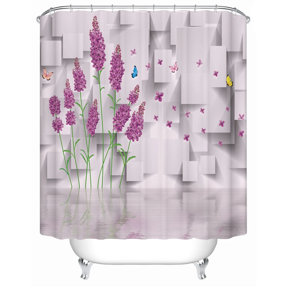 Розовая цветочная ткань для занавесок душа Водонепроницаемая 3d штора с принтом