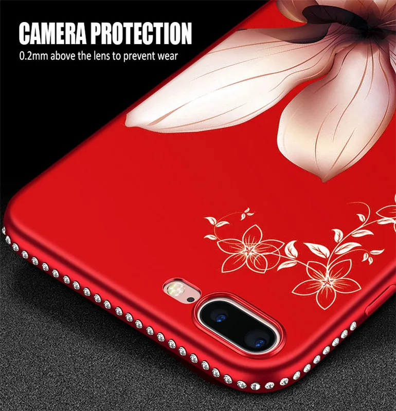 For iPhone XS Max XR X Flower Diamond Phone Case Luxury Cover Capa on for 6 6s 7 8 Plus Soft Silicone On funda capas |