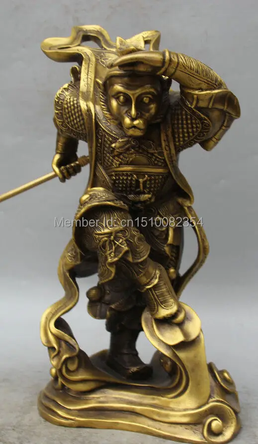 14 &quotКитайский медный стенд палка солнце Wu Kong Красивая статуя короля