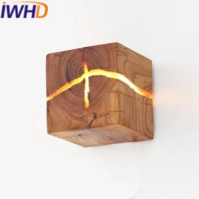 

IWHD Wood Loft Industrial Vintage Wall Light Fixtures Square Retro LED Wall Lamp Stairway Lighting Fixtures Lampara Pared