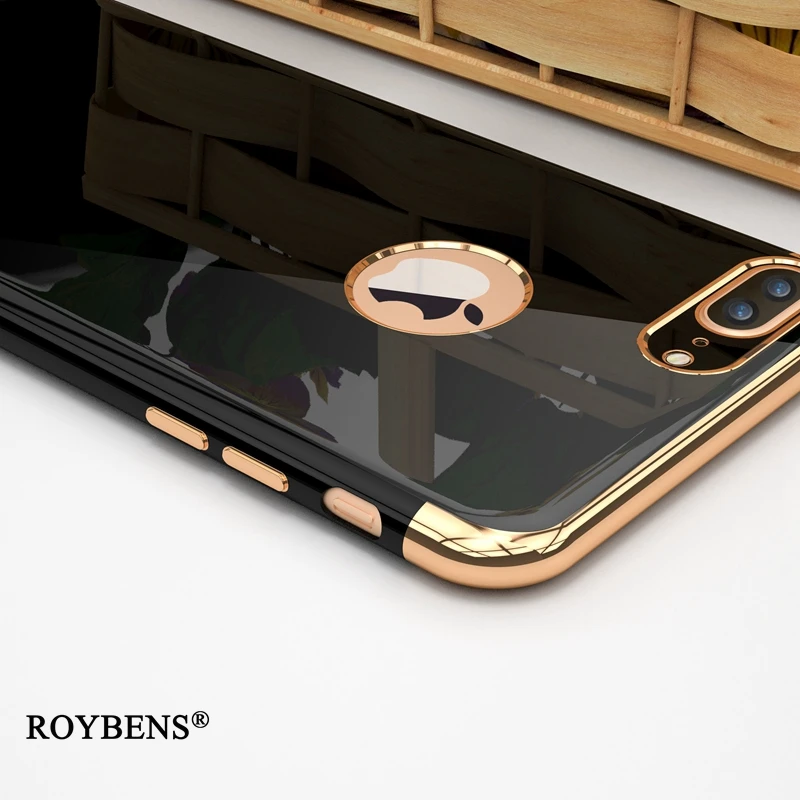 For iPhone 6S Case Roybens Luxury Jet Black 7 Plus 6 Soft TPU Bling Mirror Silicone Logo Hole Back Cover Capa |