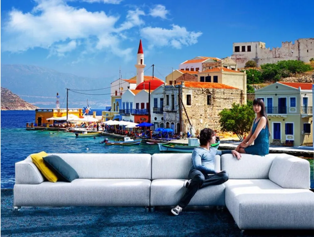 

Custom mural 3d photo wallpaper Aegean sea scenery home decor painting 3d wall murals wallpaper for living room walls 3 d