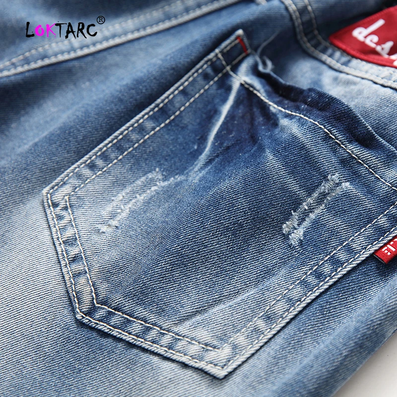 LOKTARC/джинсовые шорты для мальчиков рваные прямые короткие джинсы с эластичной