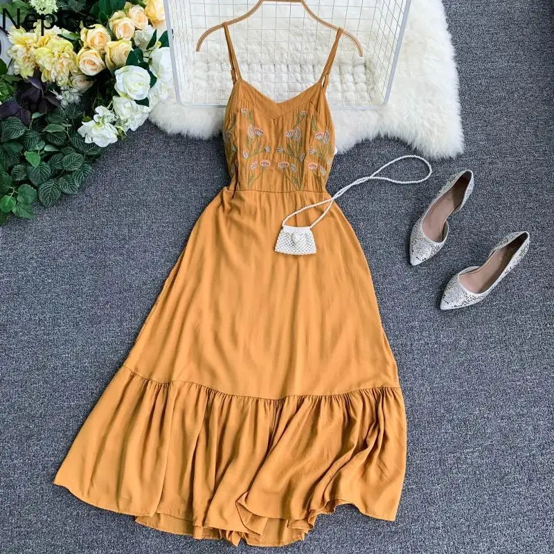 Neploe Лето 2019 женское платье сексуальный цветок топ с вышивкой Vestidos Винтаж v