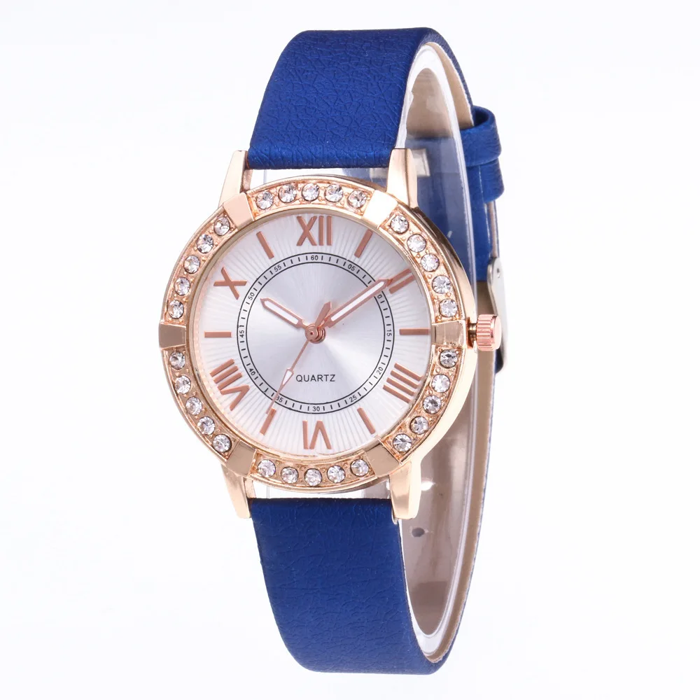 2014 новые женские часы кожаный браслет со стразами наручные модные сплав