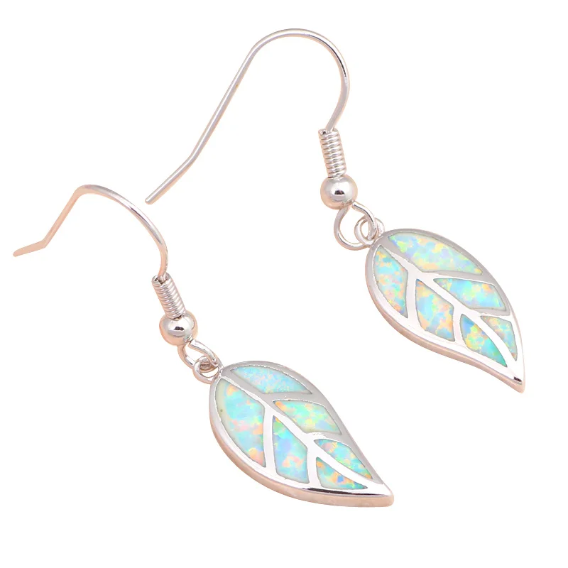 Популярные серебряные серьги-подвески в виде листа с белым огненным опалом оптом