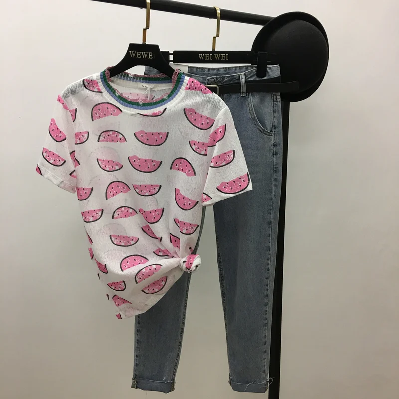 Женские модные футболки ALPHALMODA с коротким рукавом и принтом арбуза | Женская