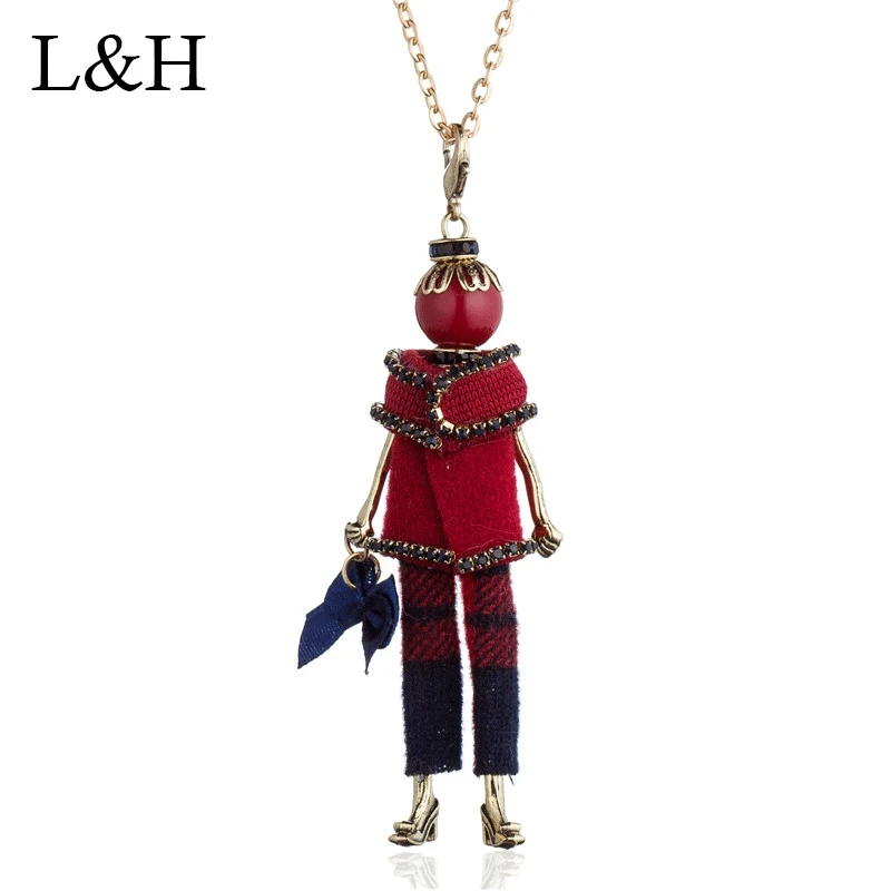 

Casual Red Yarn Shawl Pants Doll Statement Necklaces&Pendants Gold Chain Big Choker Long Sweater Necklace For Women Jewelry