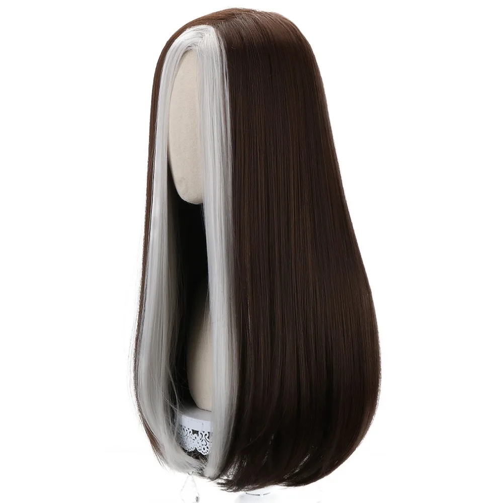 Free Beauty Long Straight Synthetic Silver Brown 24