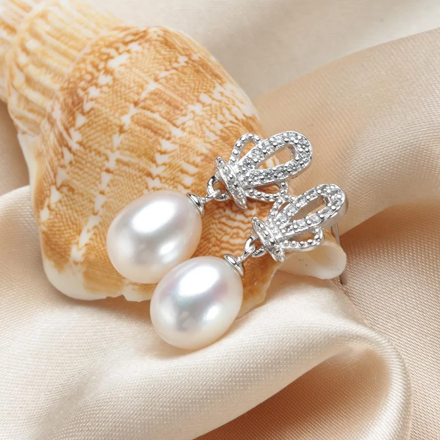 Hot Selling Natural Freshwater Pearl Drop Earrings For Women Fashion 925 Sterling Silver Wedding Jewelry Anti Allergic | Украшения и