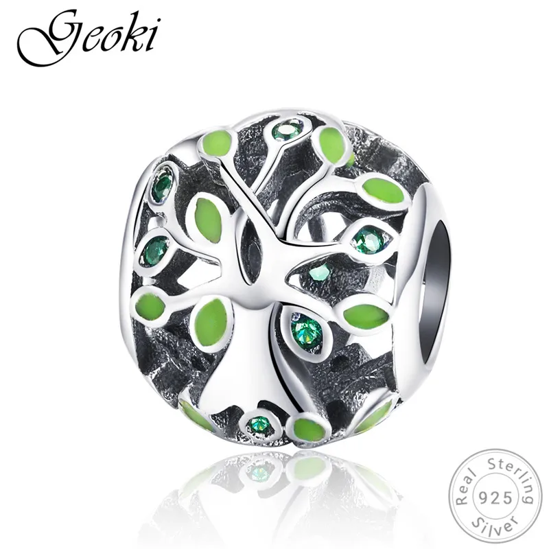 Geoki 925 серебро Семья Древо жизни бусинами fit браслет Pandora Листья Шарм Подвеска Цепочки и ожерелья Аксессуары подарок