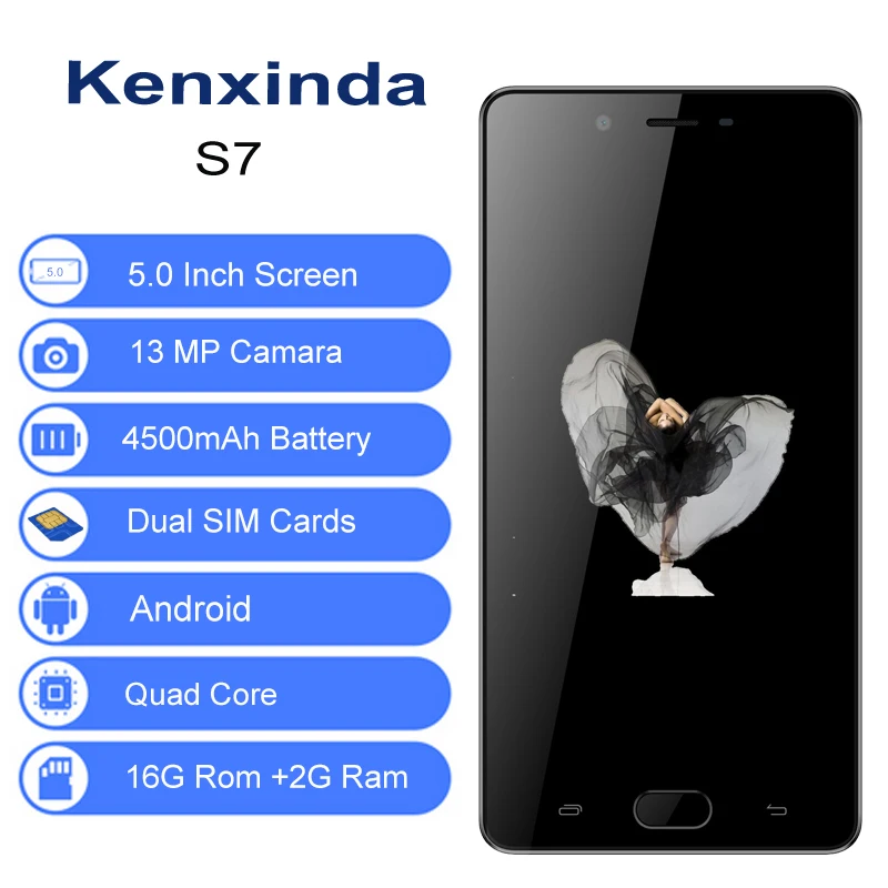 Оригинальный Kenxinda S7 отпечатков пальцев 5 0 &quotдюймов 4500 mAh 13 + 8 Мп двойной сзади Camaras