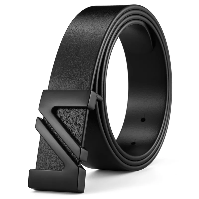 Black BIGDEAL fashion cow genuine leather new men fashion vintage style male belts for men pin buckle 100-130cm waist size 30-42 - Цвет: Black