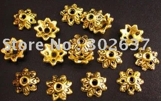 

FREE SHIPPING 750pcs Antiqued gold plt dotted flower bead caps 9mm A14G