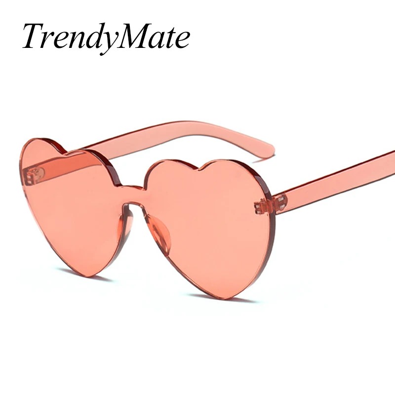 

2018 Rimless Tint Clear Lens Sunglasses Fashion Lover Heart Shape Sun Glasses Candy Color Pink Purple Red Shades Female 1340T