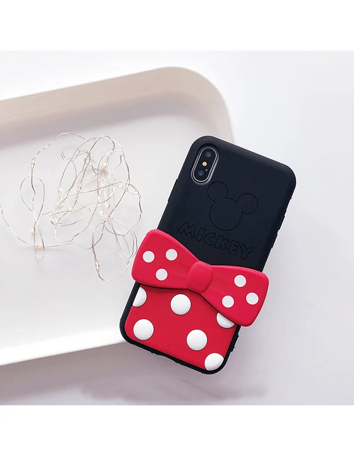 case For iPhone 11 pro X 8 7 6 6s plus Cartoon 3D Lovely bow tie Wave full cover soft Silicon stand cases XS MAX XR |