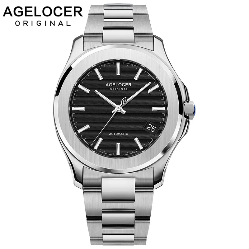 AGELOCER черные Автоматические Мужские часы сапфировые светящиеся мужские