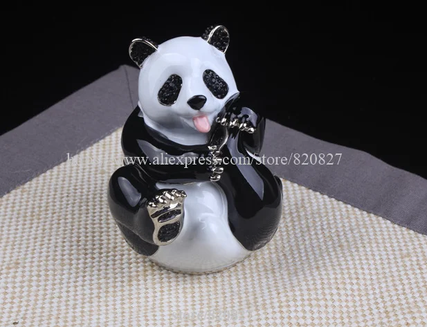 Big Panda Trinket Gift Box Panda Bear Handmade Jeweled Metal Panda Hinged Treasure Holding Box Lovely Panda Trinket Jewelry Box