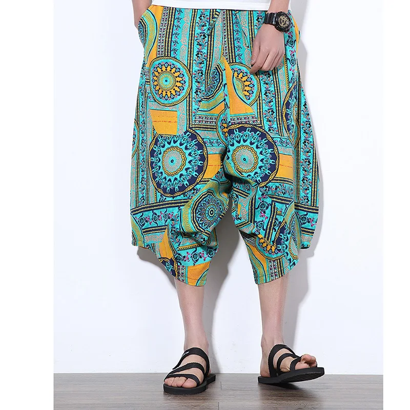 

Male Cotton Thin Summer Chinese style Men Loose Linen Shorts Knee Length Harem Pants Bermuda Casual Board Short Pants M-5XL