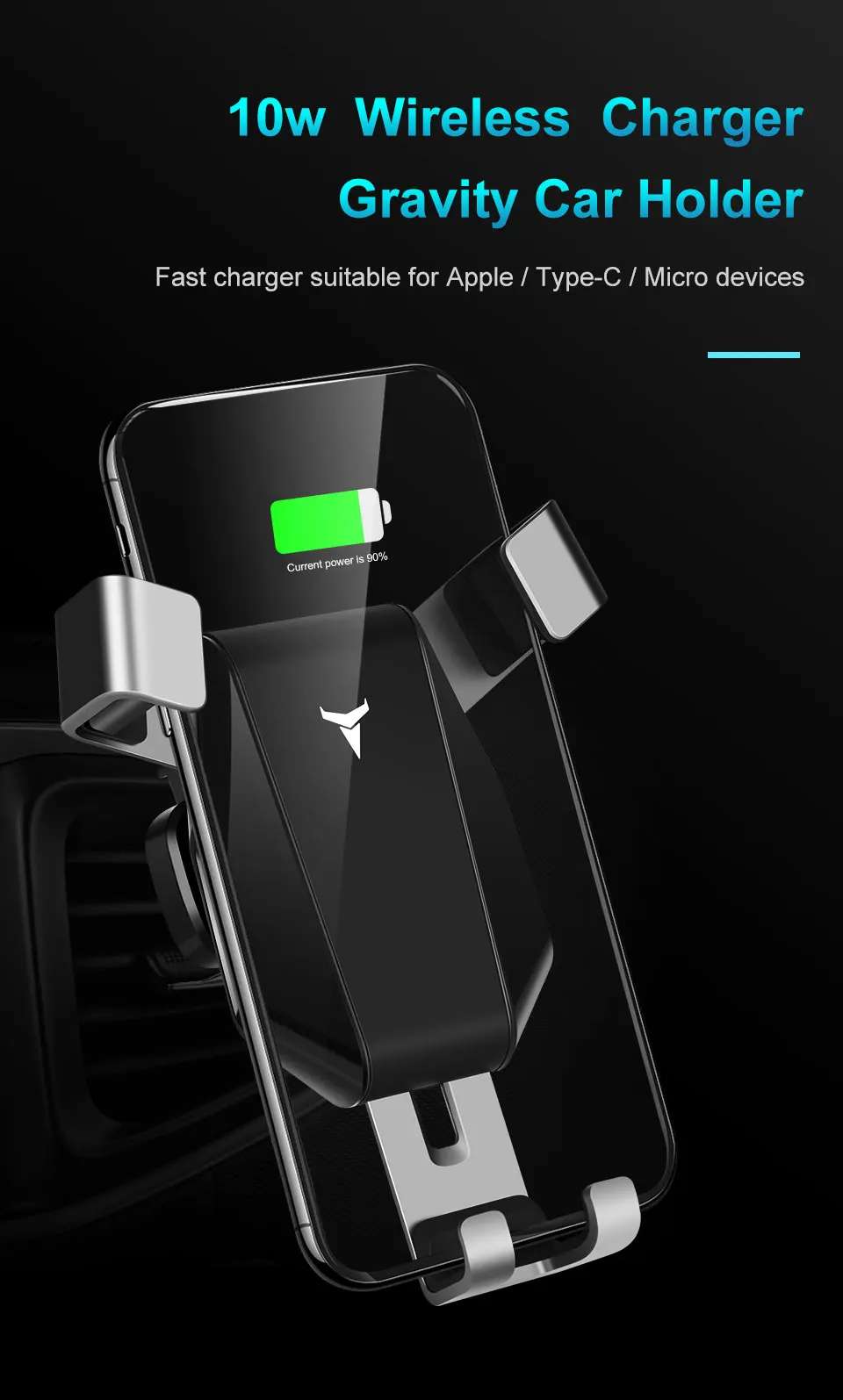 Coolreall Qi Беспроводное зарядное устройство, автомобильный держатель для IPhone XR XS Max X samsung, автоматический интеллектуальный датчик, быстрое крепление на вентиляционное отверстие