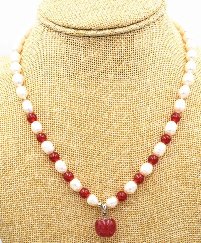 Красивая подвеска с белым жемчугом 7-8 мм и красным Рубином (12 мм) 18 &quotAAA | Украшения