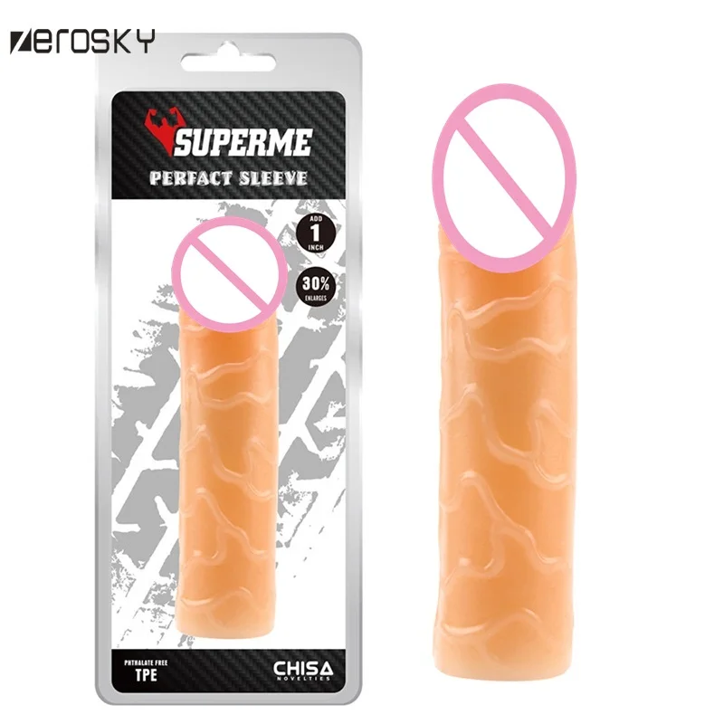 

Zerosky Reusable Super Extended TPE Penis Sleeve Dick Extender Cock Enlargement Extension Condom , Sex Toys for Men Gay Adult