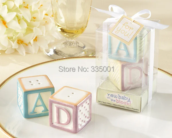 

Baby shower favor party gift and giveaways--New Baby on the Block (letter A B C D)Salt Pepper Shakers 100sets/lot