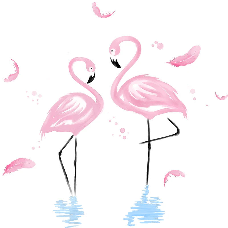 [SHIJUEHEZI] Romantic Flamingo Wall Stickers PVC Material DIY Feathers Decals for Kids Rooms Living Room Decoration | Дом и сад