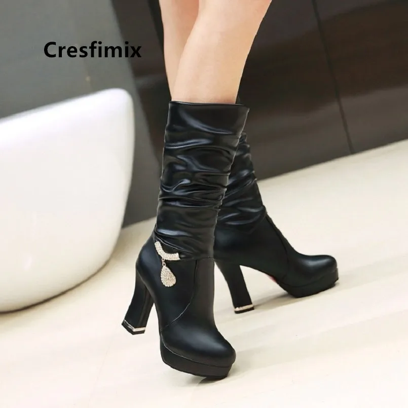 Cresfimix bottes femmes Женские модные высокие сапоги из искусственной кожи высокого
