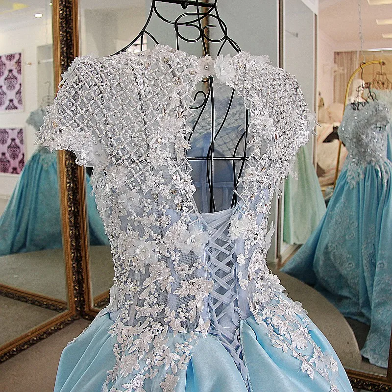AOLANES Vestido De Festa Голубое Бальное платье с блестками и кристаллами Длинные вечерние