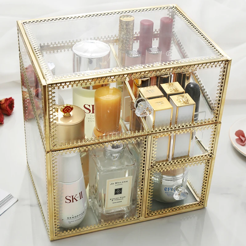 M Стекло и металлические парфюмерные флаконы косметичка для хранения кистей коробочка для жемчуга Квадратные золотые кисти для макияжа жемчуг Органайзер с крышкой B2262