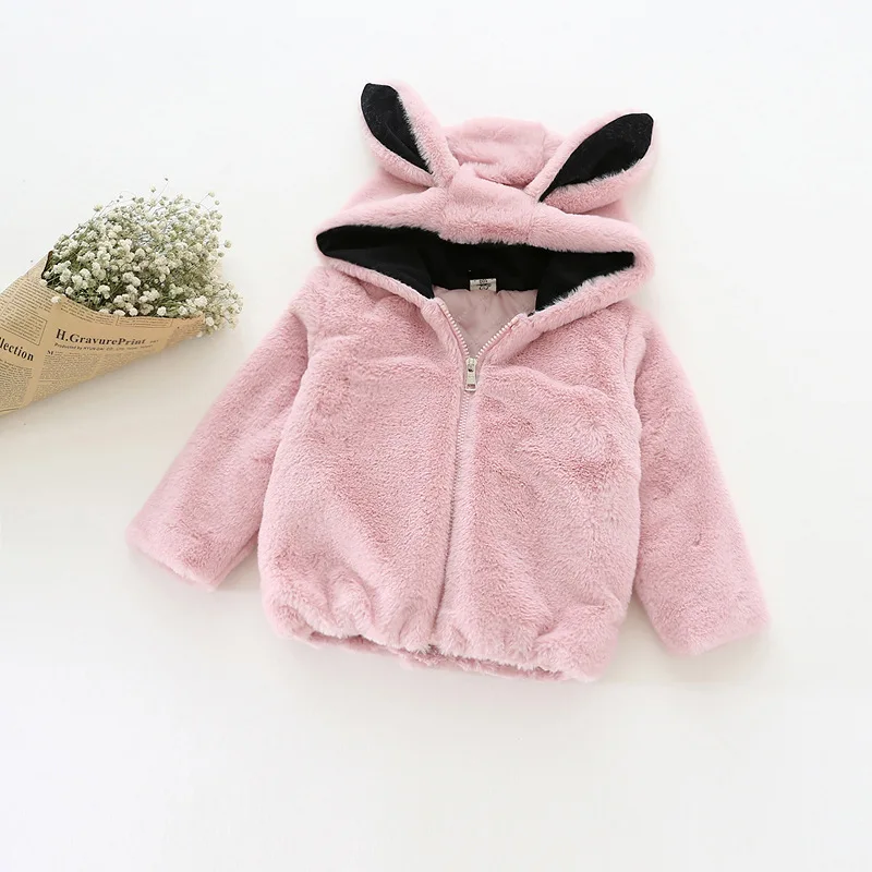 High Quality Baby Girls Coat Cotton Kids Winter Thickened Jacket Cute Bunny Plush Toddler Hoody 2016 Brand New Outerwear | Детская