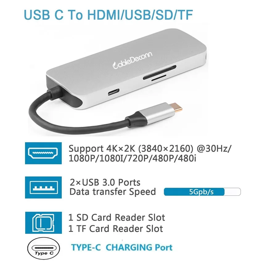 Адаптер Thunderbolt 3 USB C Hub Type для HDMI 4K 0 конвертер SD карты концентратор Macbook Pro 2017 Dell| |