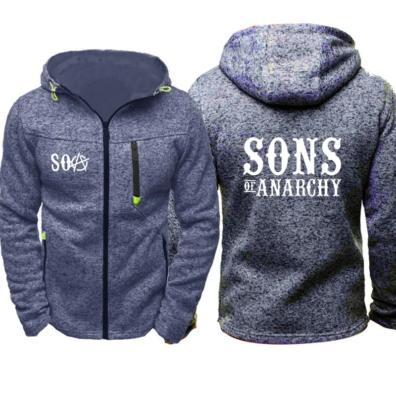 SOA Sons of anarchy/Новая модная мужская спортивная одежда с капюшоном на молнии, мужская повседневная толстовка, флисовое теплое худи в стиле хип-хоп