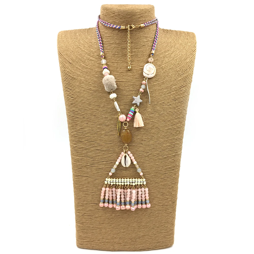 Женское длинное ожерелье с бахромой и кисточкой в стиле бохо|long necklace|necklaces for